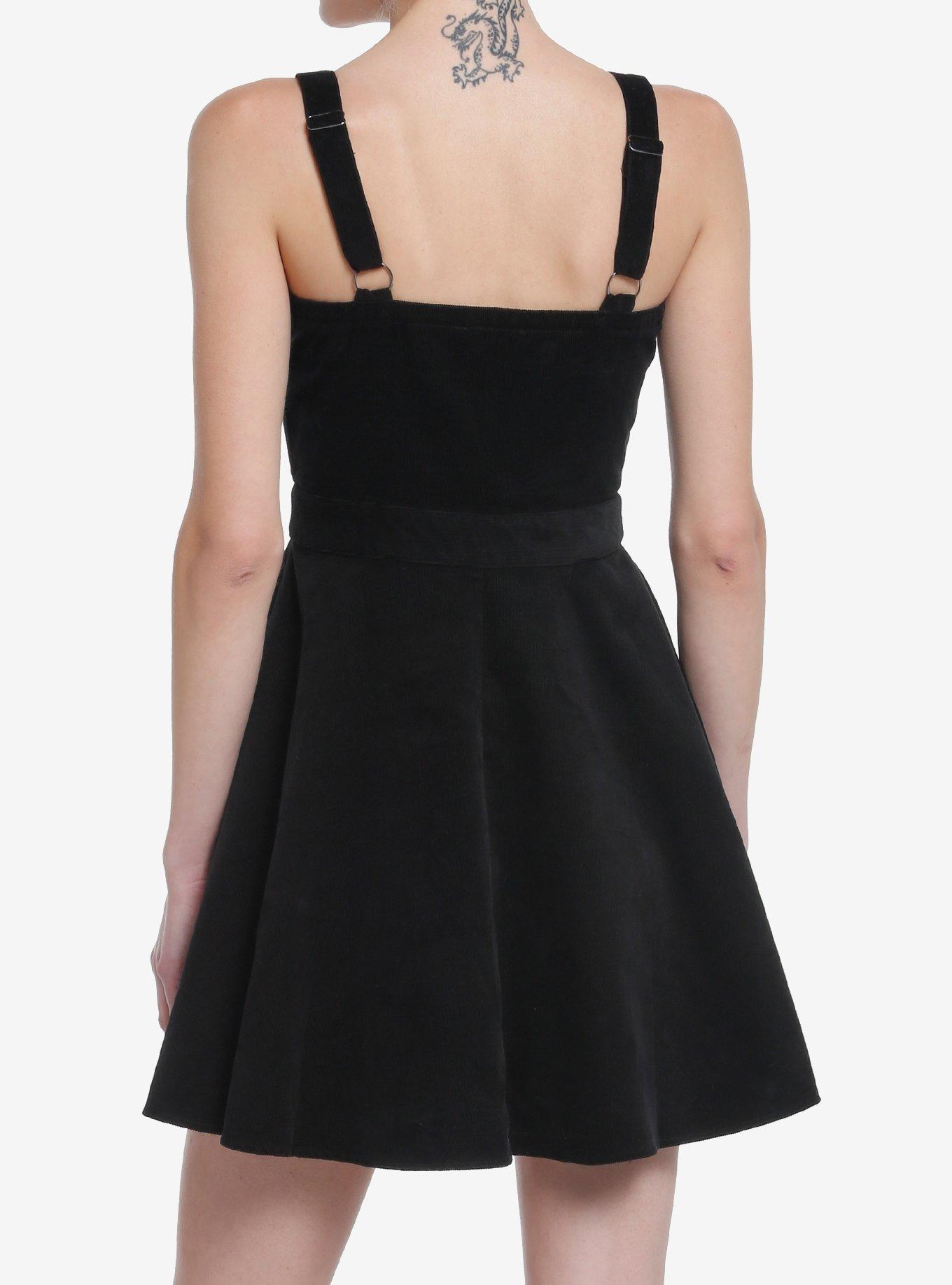 Social Collision Black Corduroy Button Front Sweetheart Dress, BLACK, alternate