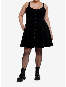 Social Collision Black Corduroy Button Front Sweetheart Dress Plus Size, , hi-res