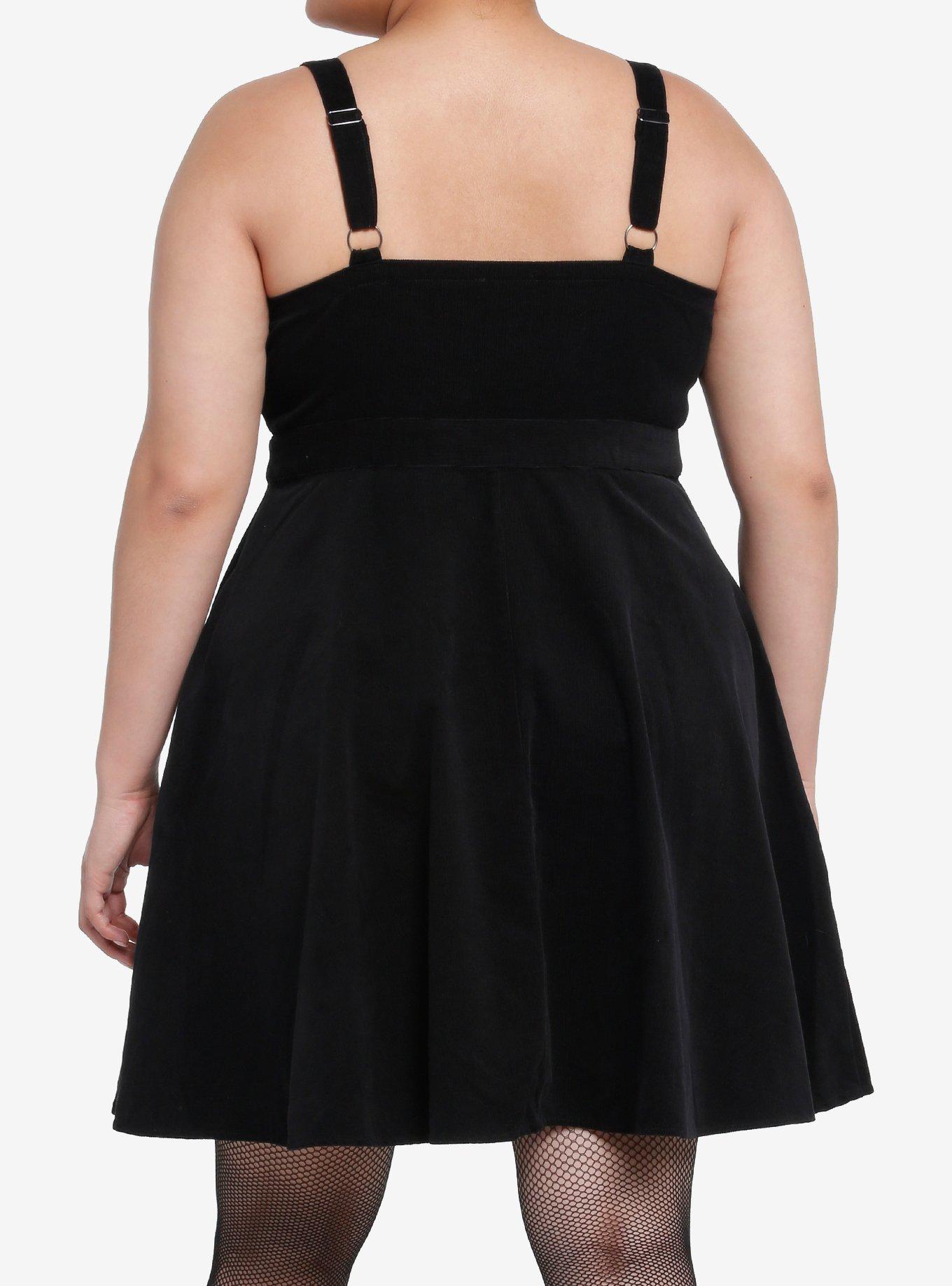Social Collision Black Corduroy Button Front Sweetheart Dress Plus Size, BLACK, alternate