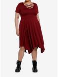 Cosmic Aura Burgundy Strappy Hanky Hem Dress Plus Size, BURGUNDY, alternate