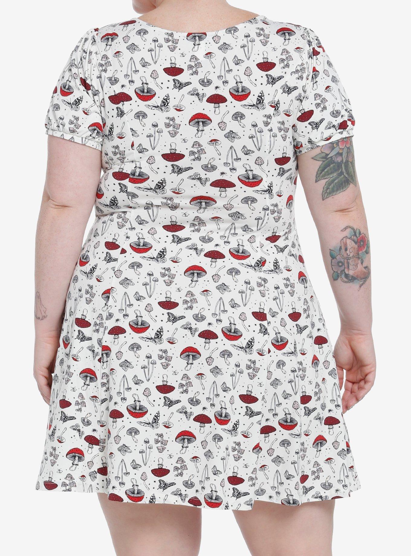 Thorn & Fable Mushrooms Babydoll Dress Plus Size, MUSHROOM, alternate