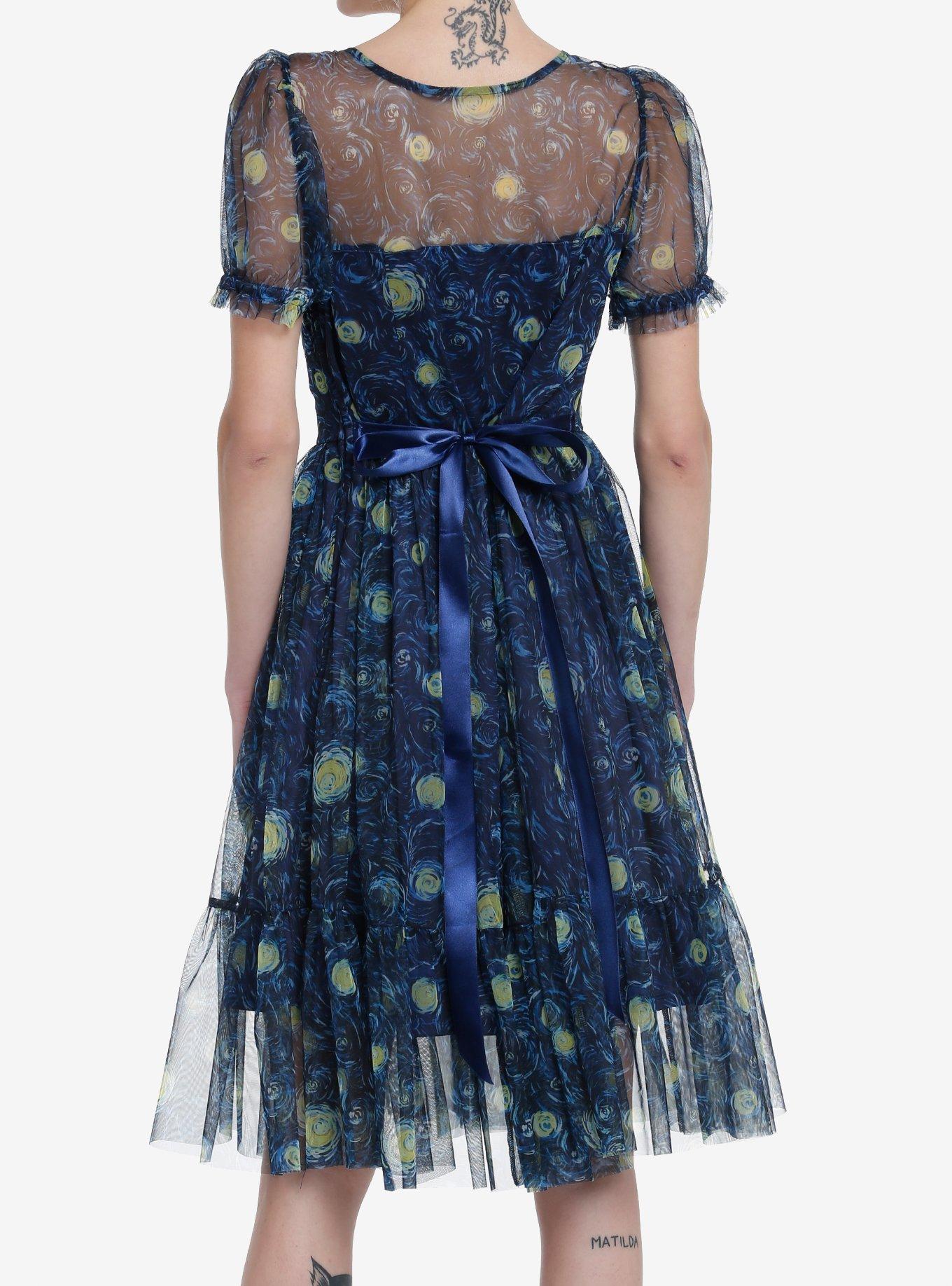 Thorn & Fable Starry Night Mesh Puff Sleeve Dress