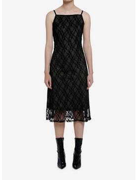 Plus Size Thorn & Fable Black & Sage Lace Midi Slip Dress, , hi-res