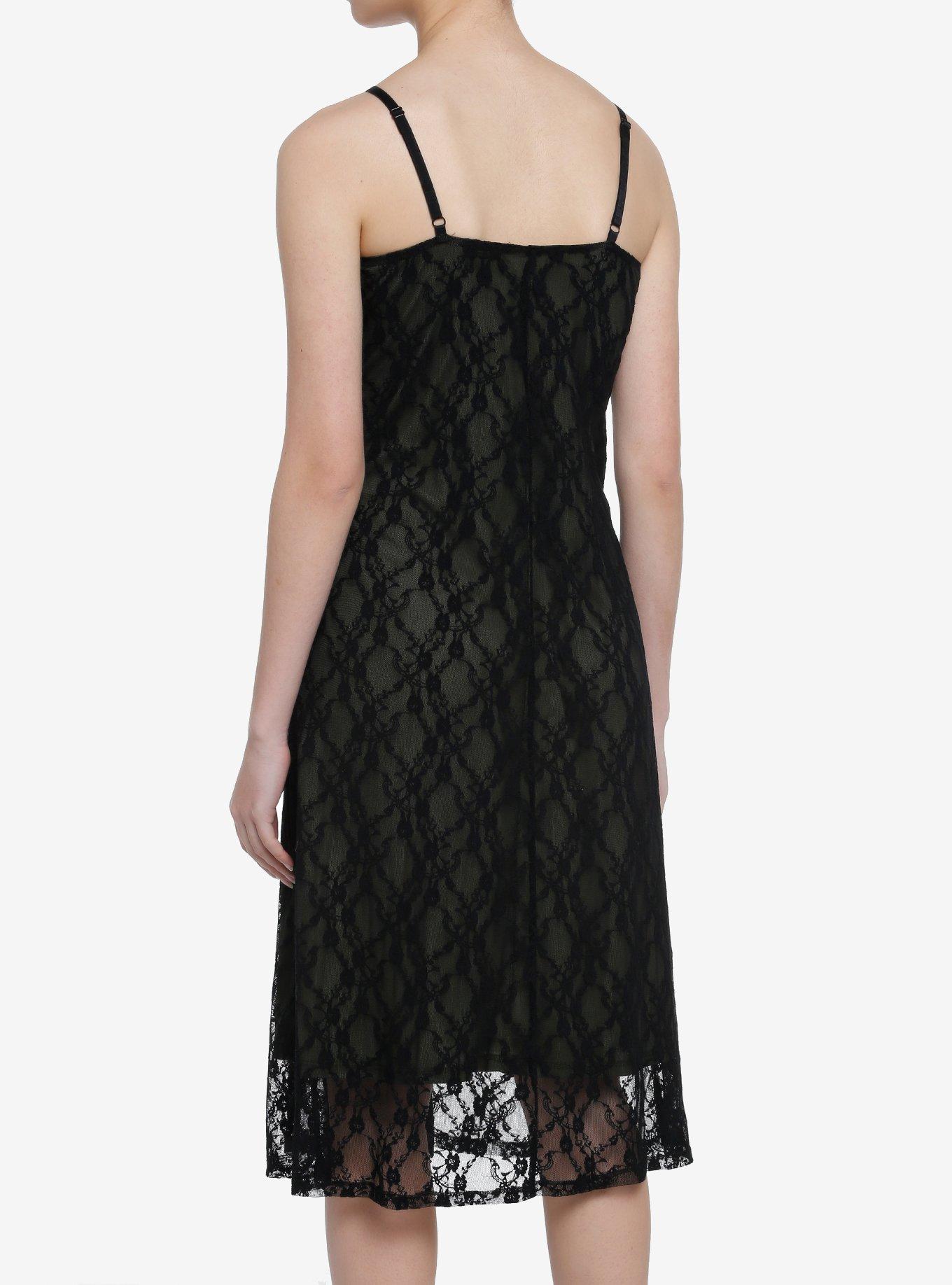 Thorn & Fable Black & Sage Lace Midi Slip Dress, BLACK, alternate
