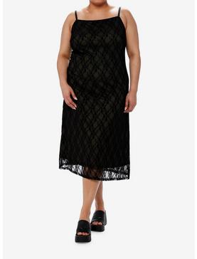 Plus Size Thorn & Fable Black & Sage Lace Midi Slip Dress Plus Size, , hi-res