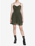 Thorn & Fable Olive Green Corset Lace-Up Sweetheart Cami Dress, OLIVE, alternate