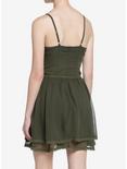 Thorn & Fable Olive Green Corset Lace-Up Sweetheart Cami Dress, OLIVE, alternate