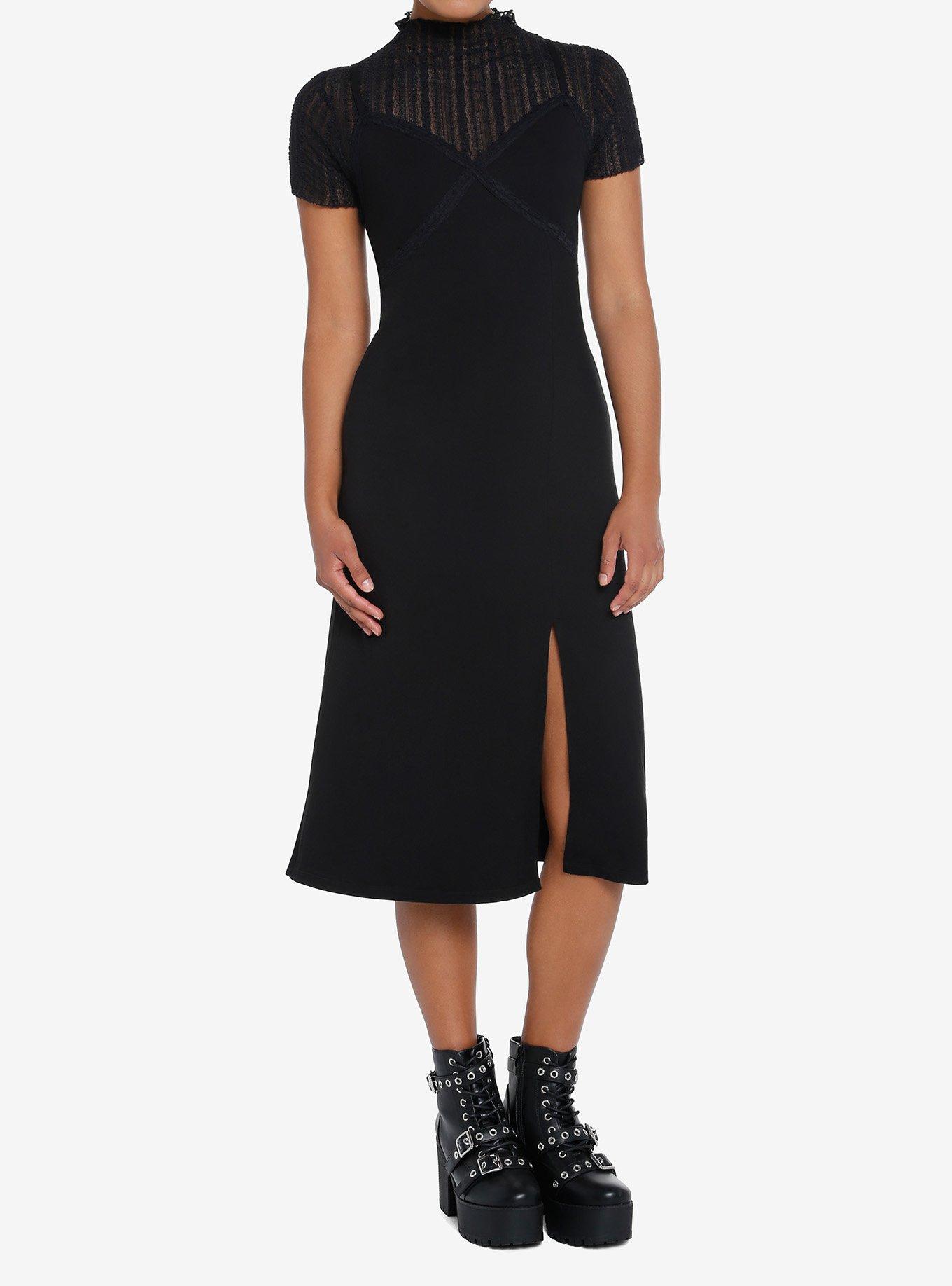 Cosmic Aura Black Lace Cami Twofer Dress, BLACK, alternate