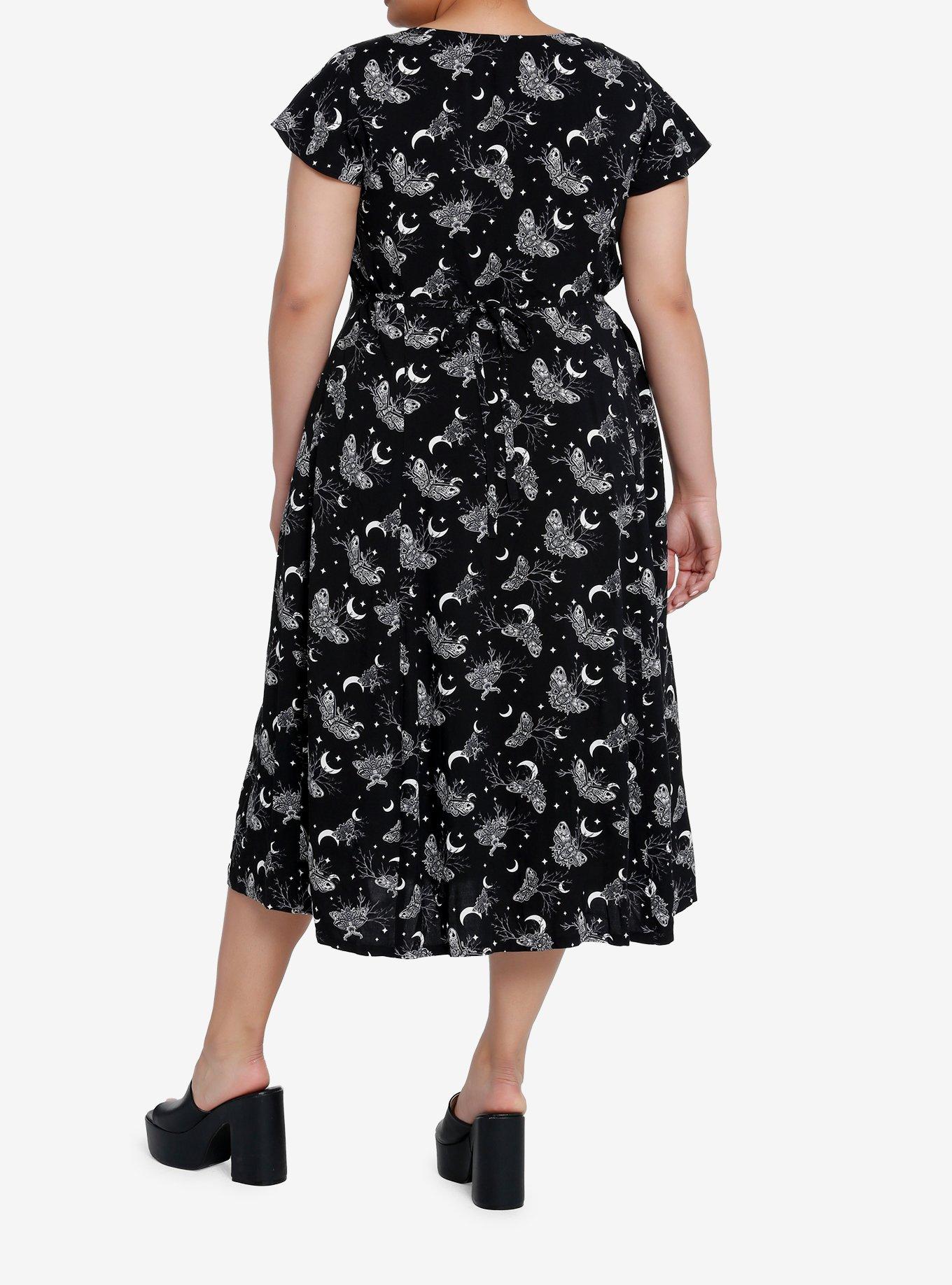Cosmic Aura Witchy Moth Midi Dress Plus Size