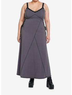 Social Collision Grey Grommet Strap Maxi Dress Plus Size, , hi-res