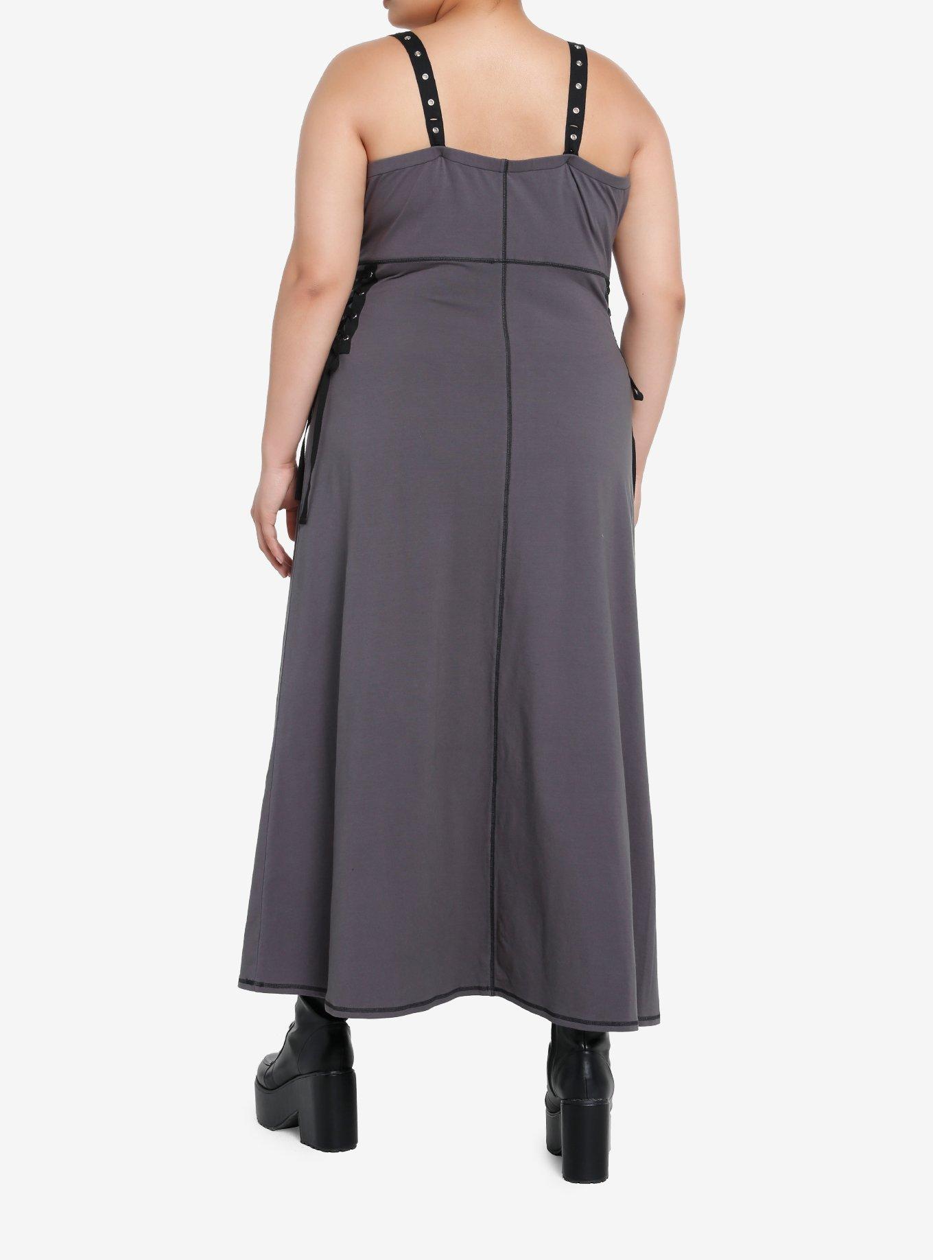 Social Collision Grey Grommet Strap Maxi Dress Plus Size, GREY, alternate