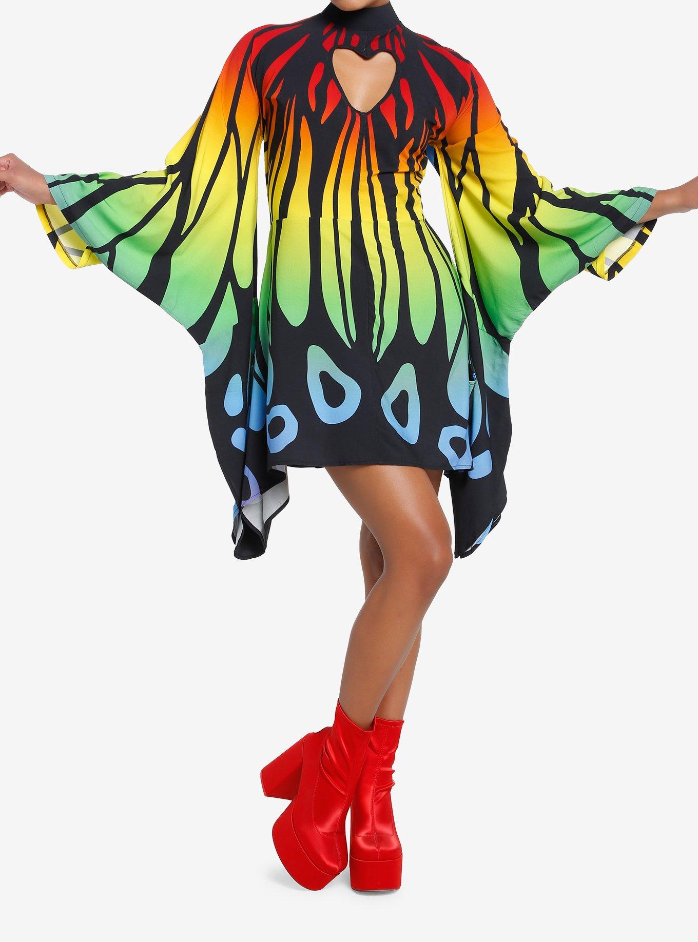 Thorn & Fable Rainbow Butterfly Mini Dress, MULTI, alternate