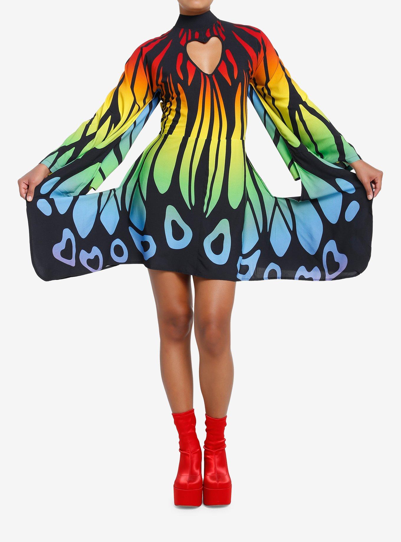 Thorn & Fable Rainbow Butterfly Mini Dress, MULTI, alternate