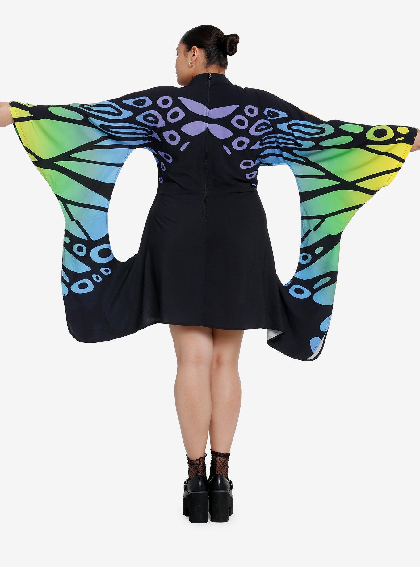 Thorn & Fable Rainbow Butterfly Mini Dress Plus Size, MULTI, alternate