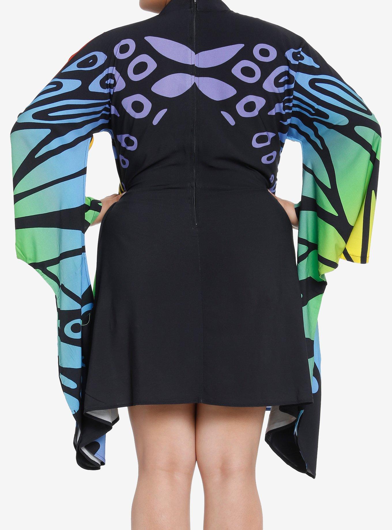 Thorn & Fable Rainbow Butterfly Mini Dress Plus Size, MULTI, alternate
