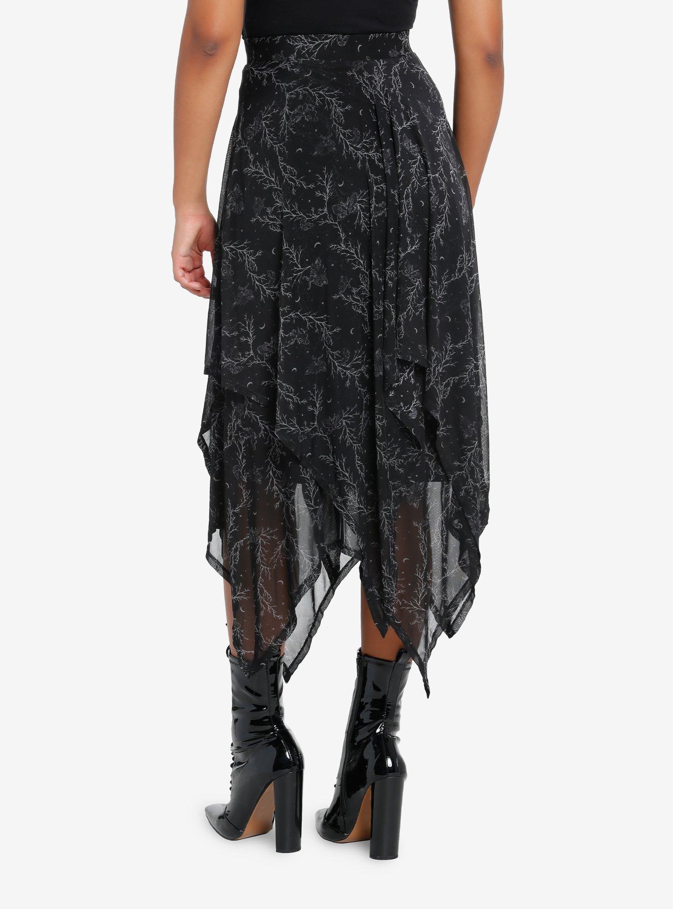 Cosmic Aura Moths & Branches Tiered Mesh Skirt, BLACK, alternate