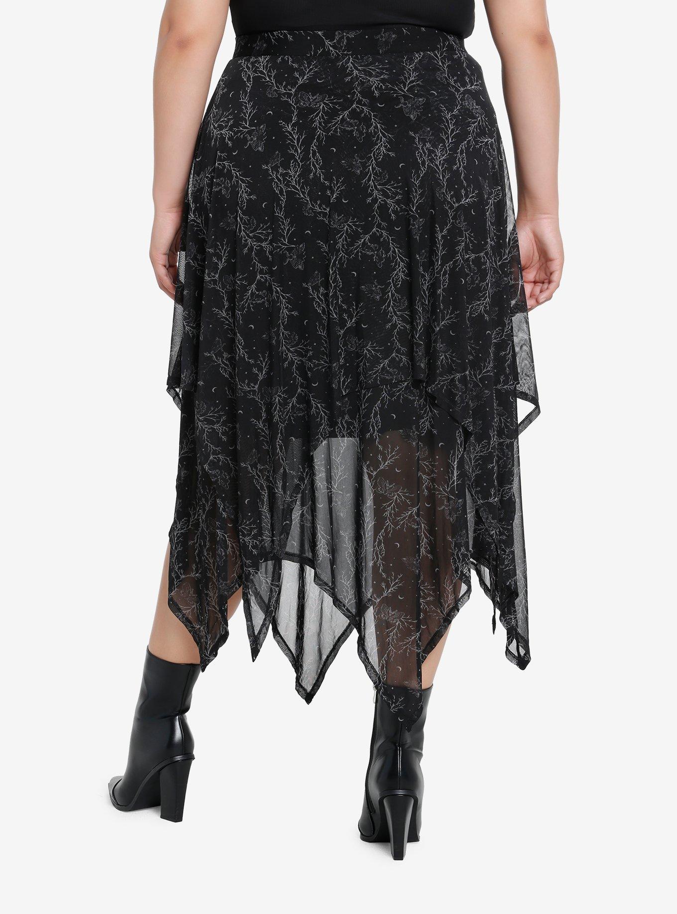 Cosmic Aura Moths & Branches Tiered Mesh Skirt Plus Size, BLACK, alternate