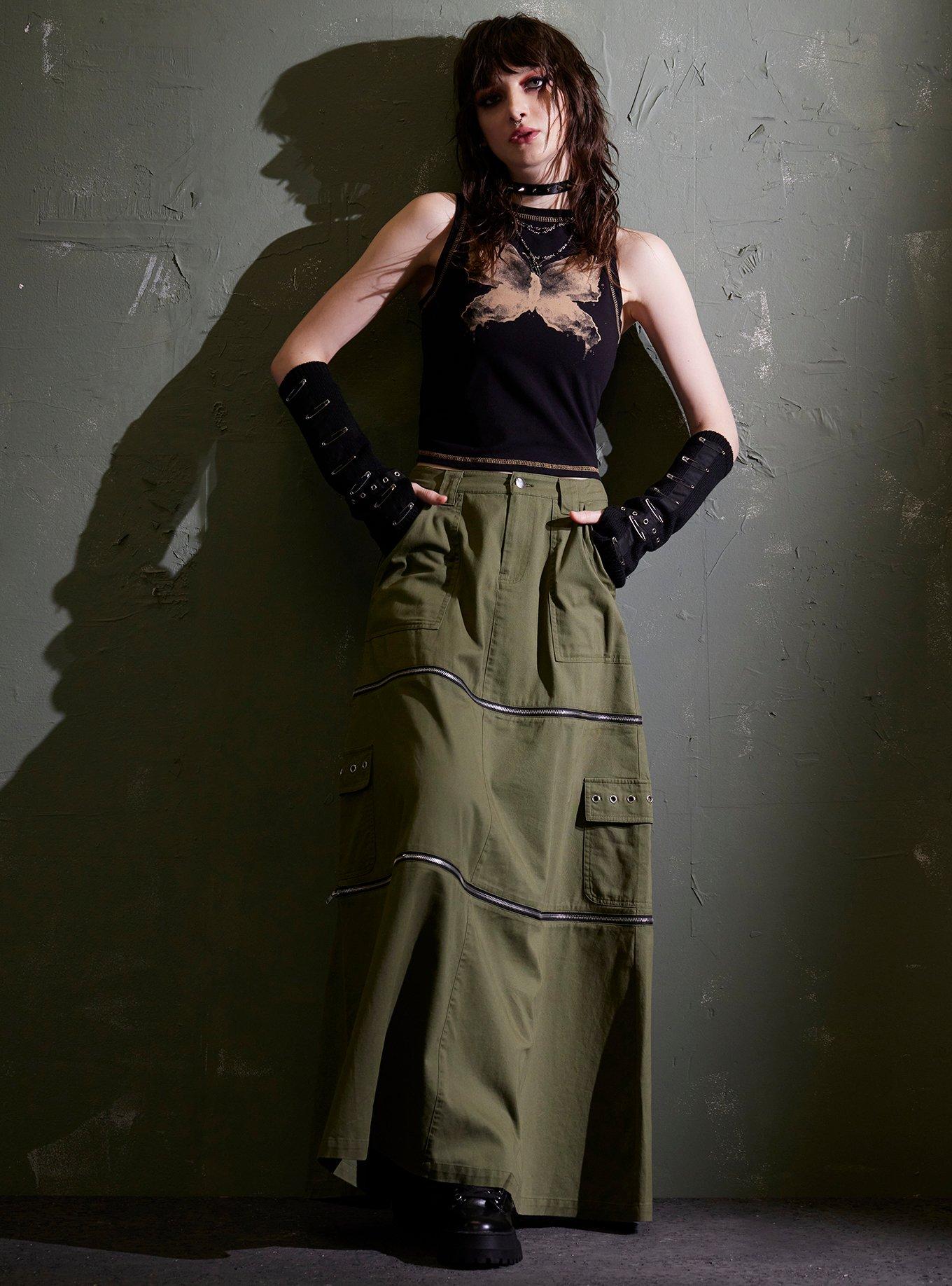 Social Collision Green Zip-Off Maxi Skirt, OLIVE, alternate