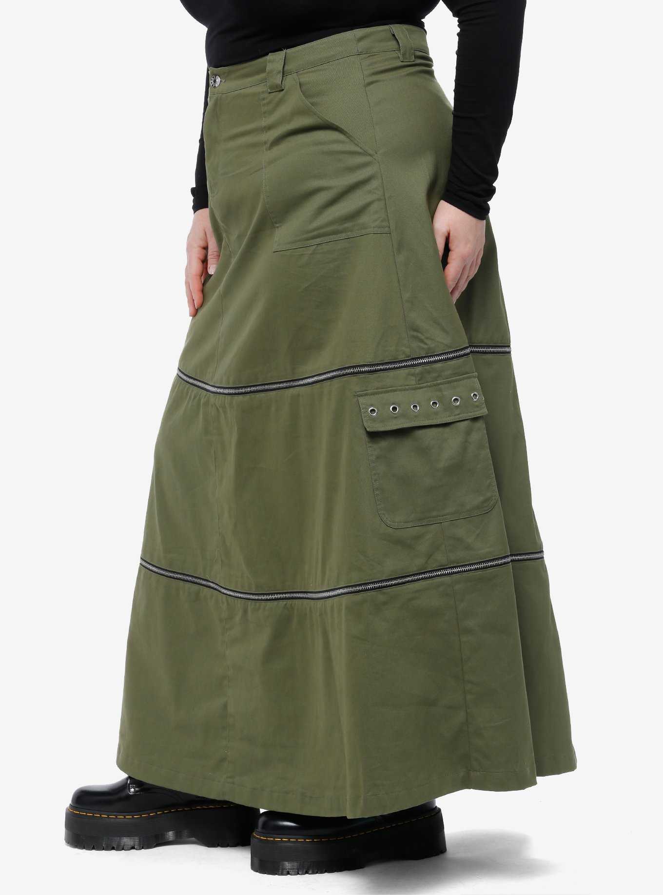 Social Collision Green Zip-Off Maxi Skirt Plus Size, , hi-res