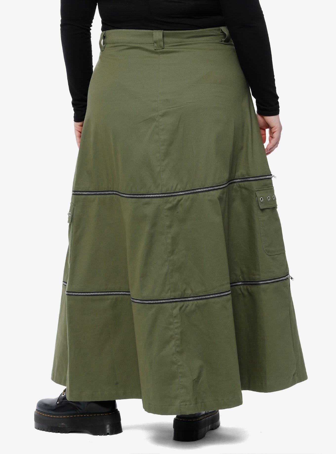 Social Collision Green Zip-Off Maxi Skirt Plus Size, OLIVE, alternate