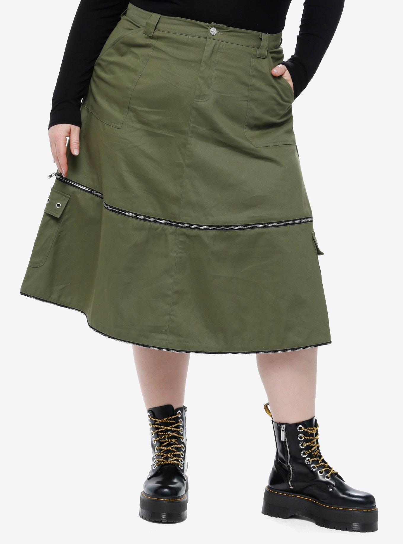 Social Collision Green Zip-Off Maxi Skirt Plus Size, OLIVE, alternate