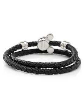 Disney Mickey Mouse Black Double Wrapped Leather Bracelet, , hi-res
