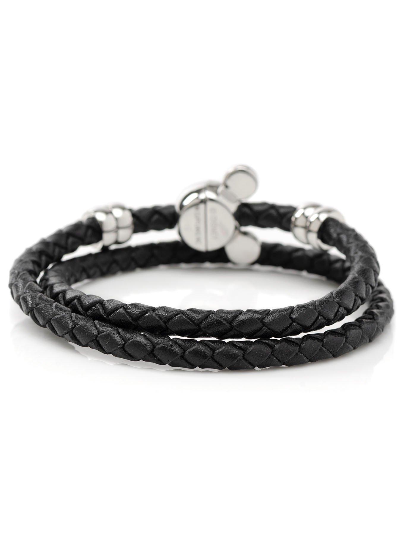 Disney Mickey Mouse Black Double Wrapped Leather Bracelet, , hi-res