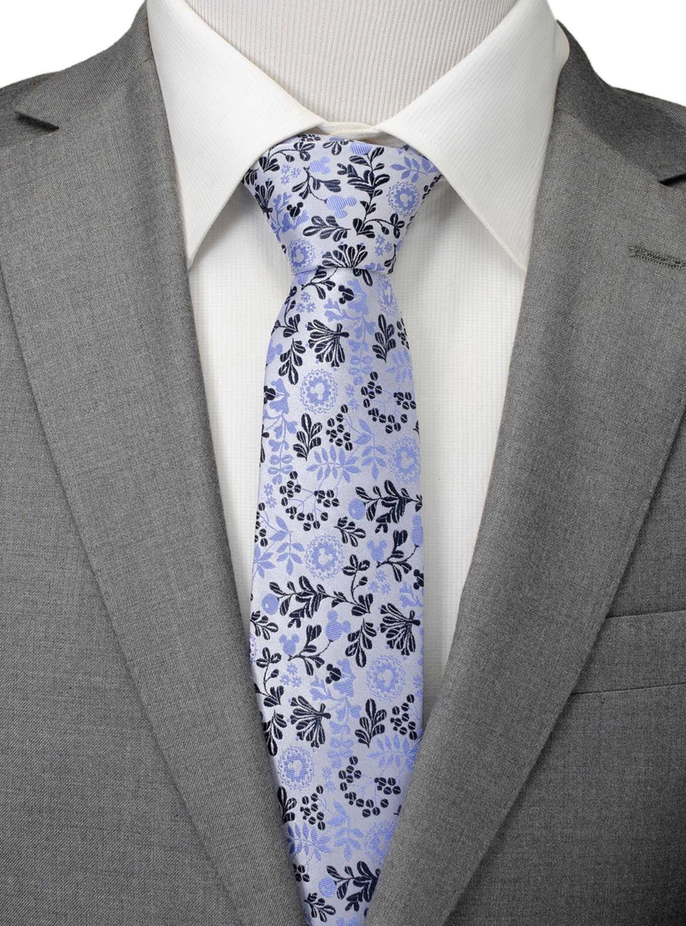 Disney Mickey Mouse Silhouette Floral Blue White Tie, , hi-res