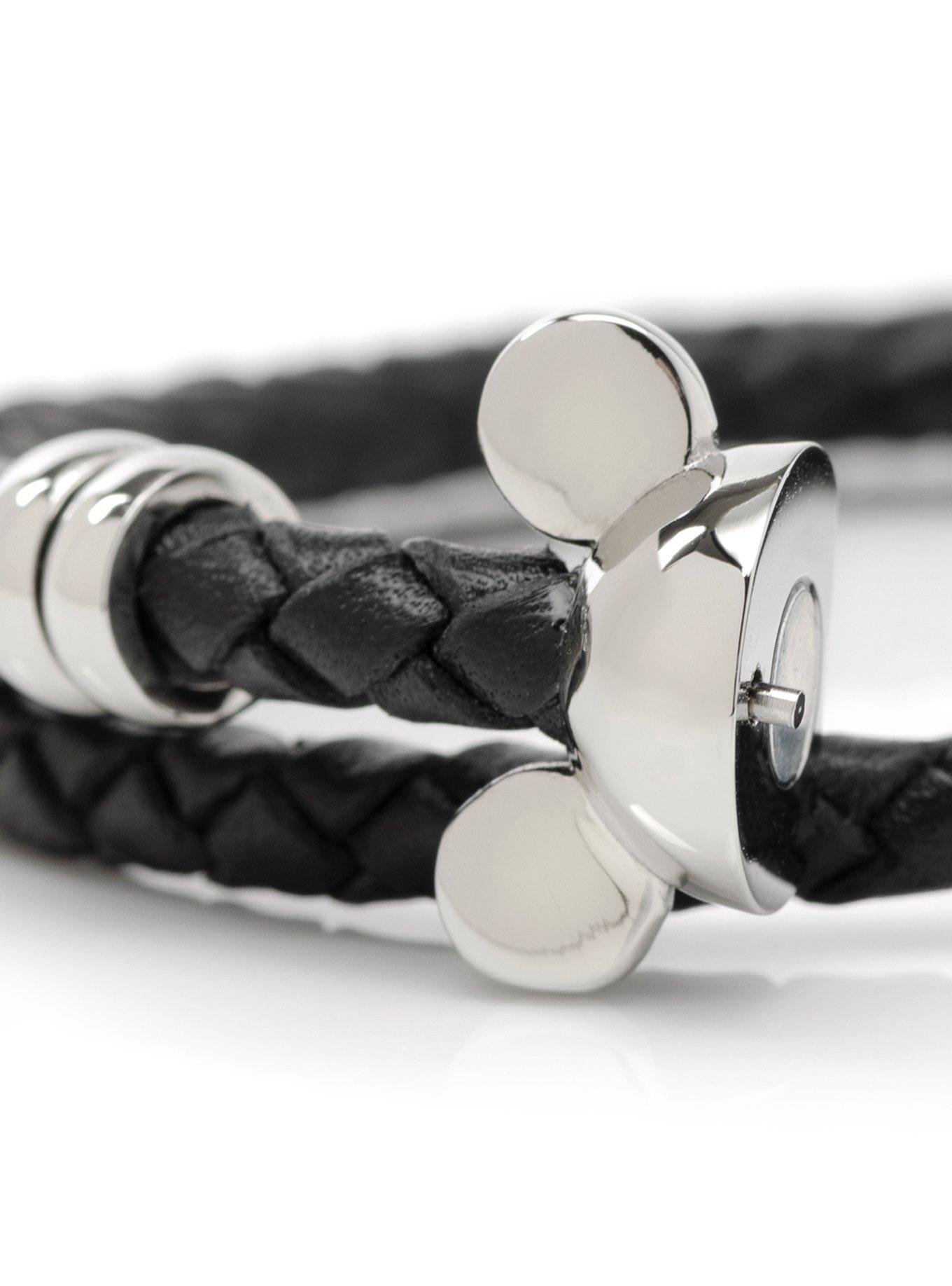 Disney Mickey Mouse Black Double Wrapped Leather Bracelet, , alternate