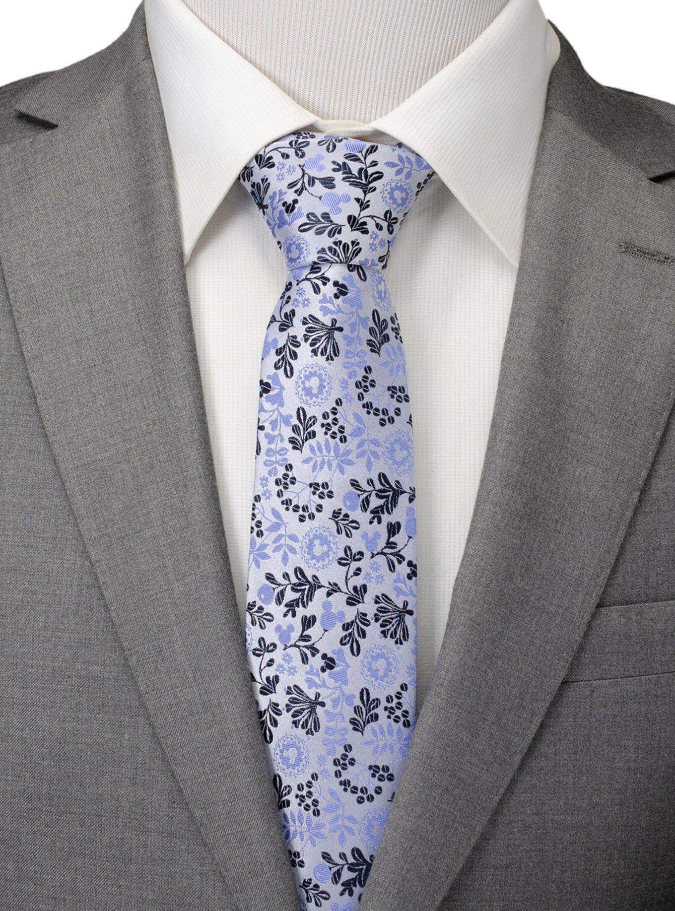Disney Mickey Mouse Silhouette Floral Blue White Tie, , alternate