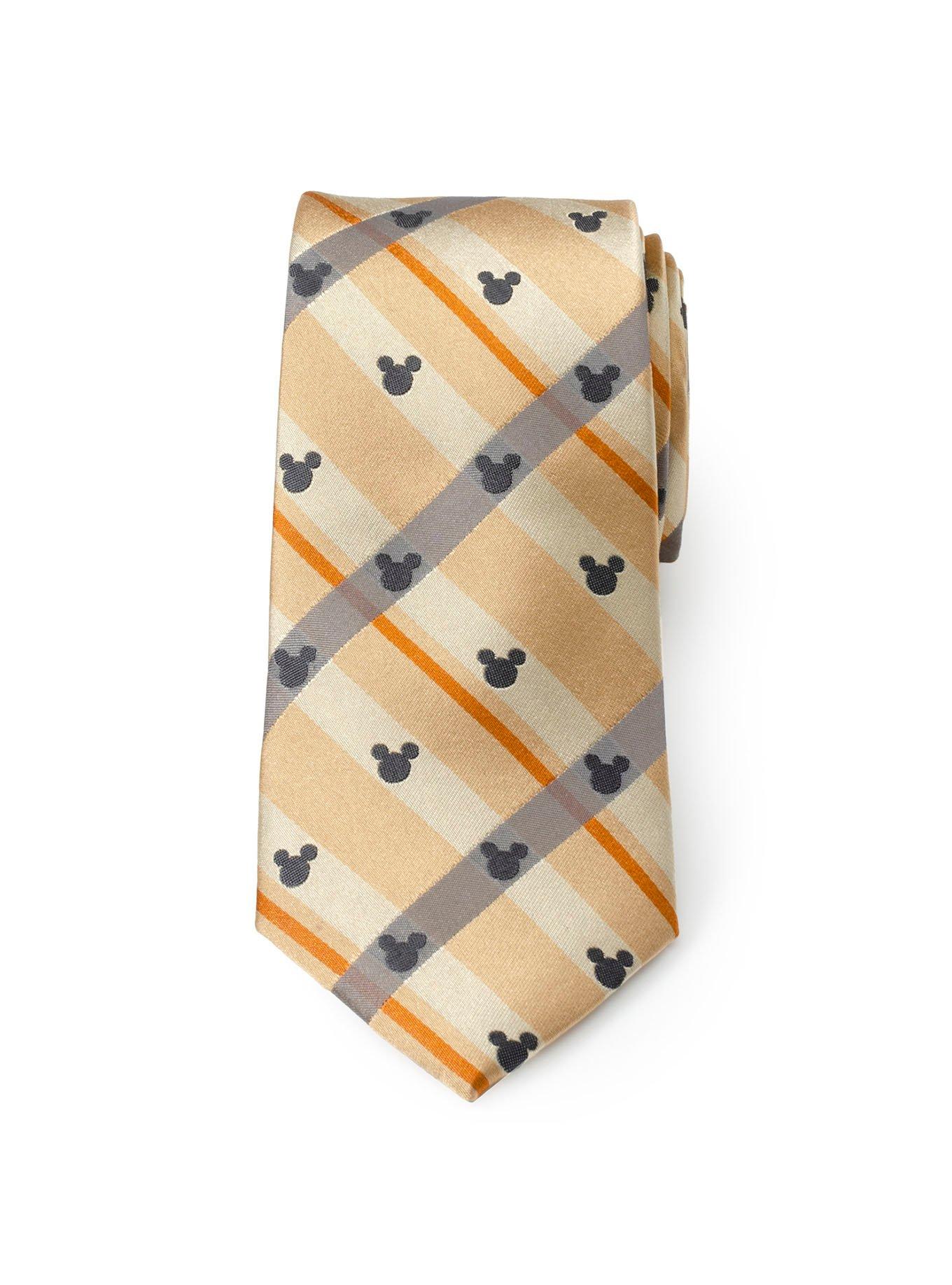 Disney Mickey Mouse Silhouette Tan Plaid Tie, , alternate