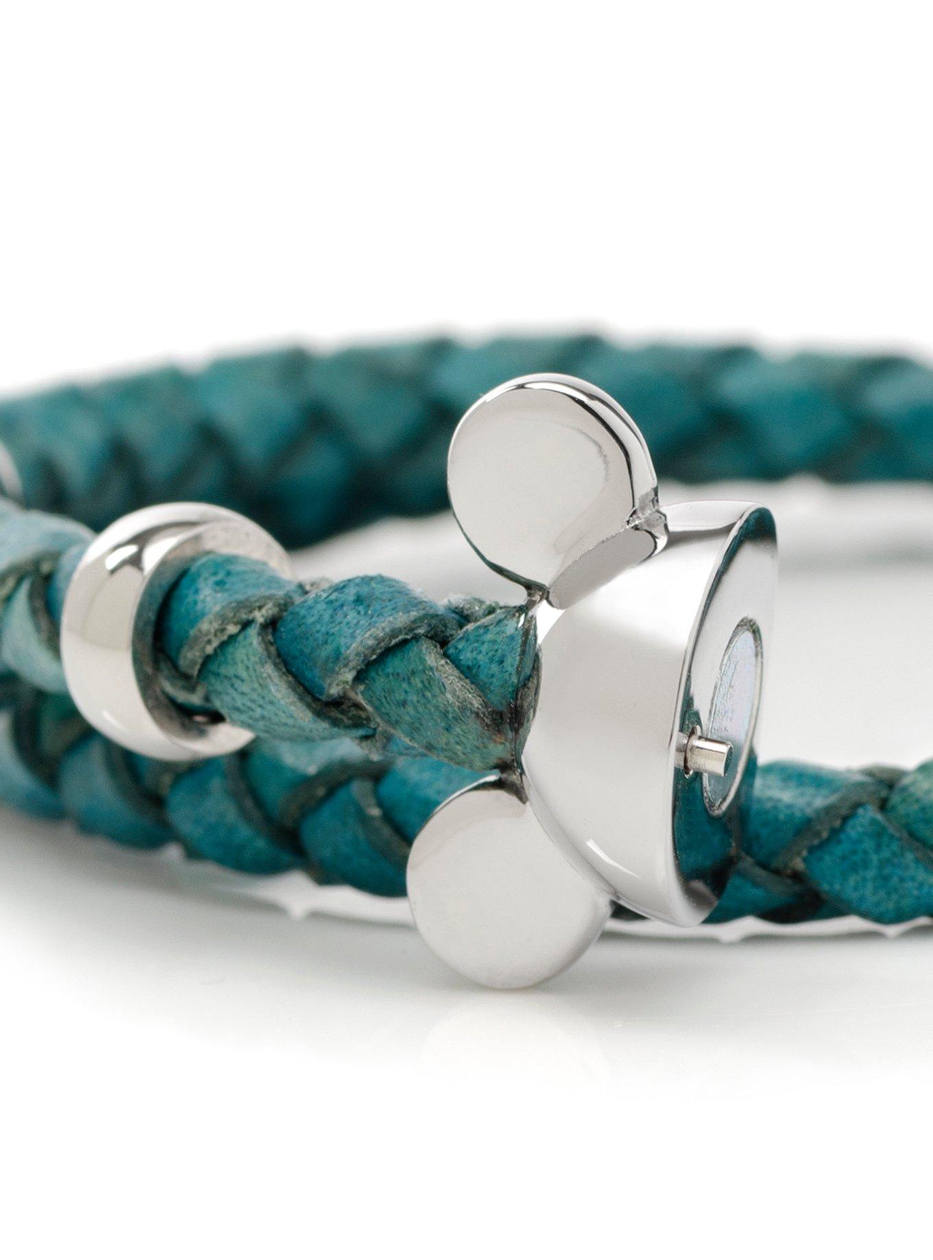 Disney Mickey Mouse Teal Double Wrapped Leather Bracelet, , alternate