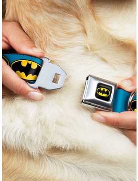 DC Comics Justice League Bat Signal Blue Black Yellow Seatbelt Buckle Pet Collar, , hi-res