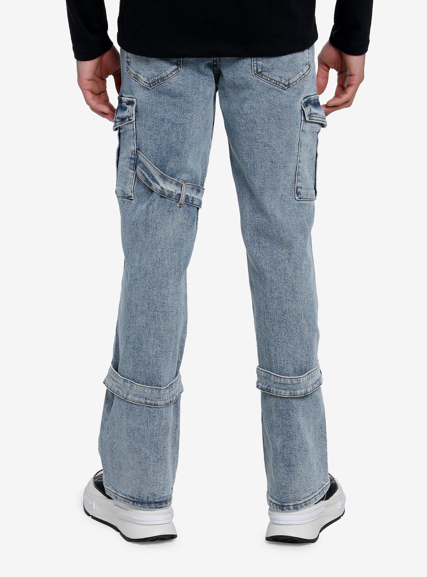 Blue Cargo Strap Denim Pants, INDIGO, alternate