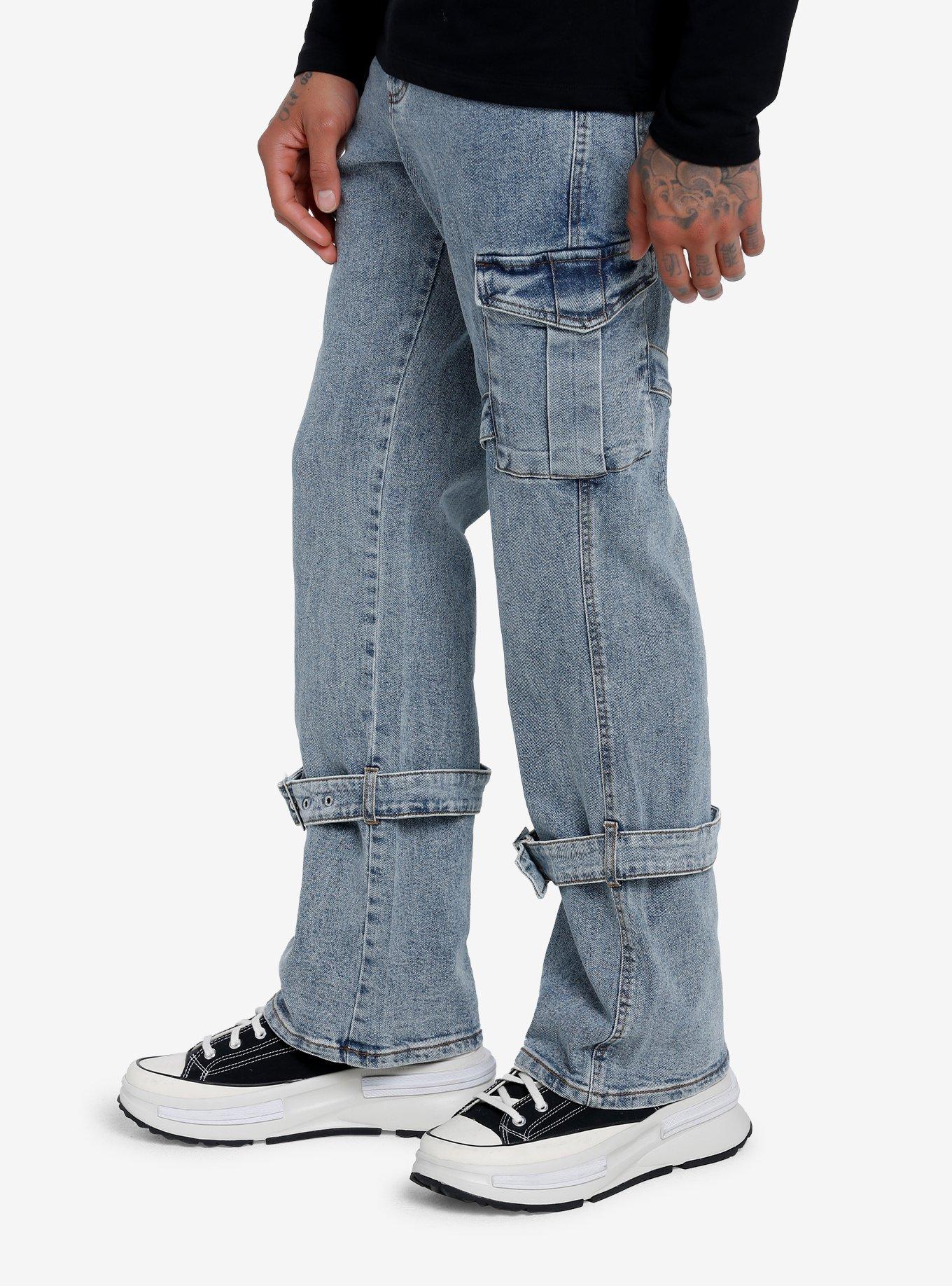 Blue Cargo Strap Denim Pants, INDIGO, alternate