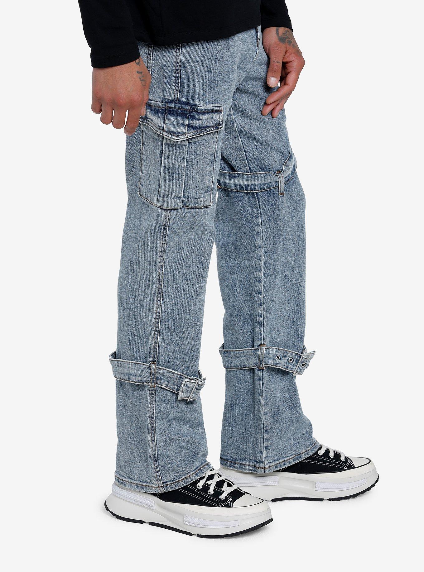 Blue Cargo Strap Denim Pants, INDIGO, alternate