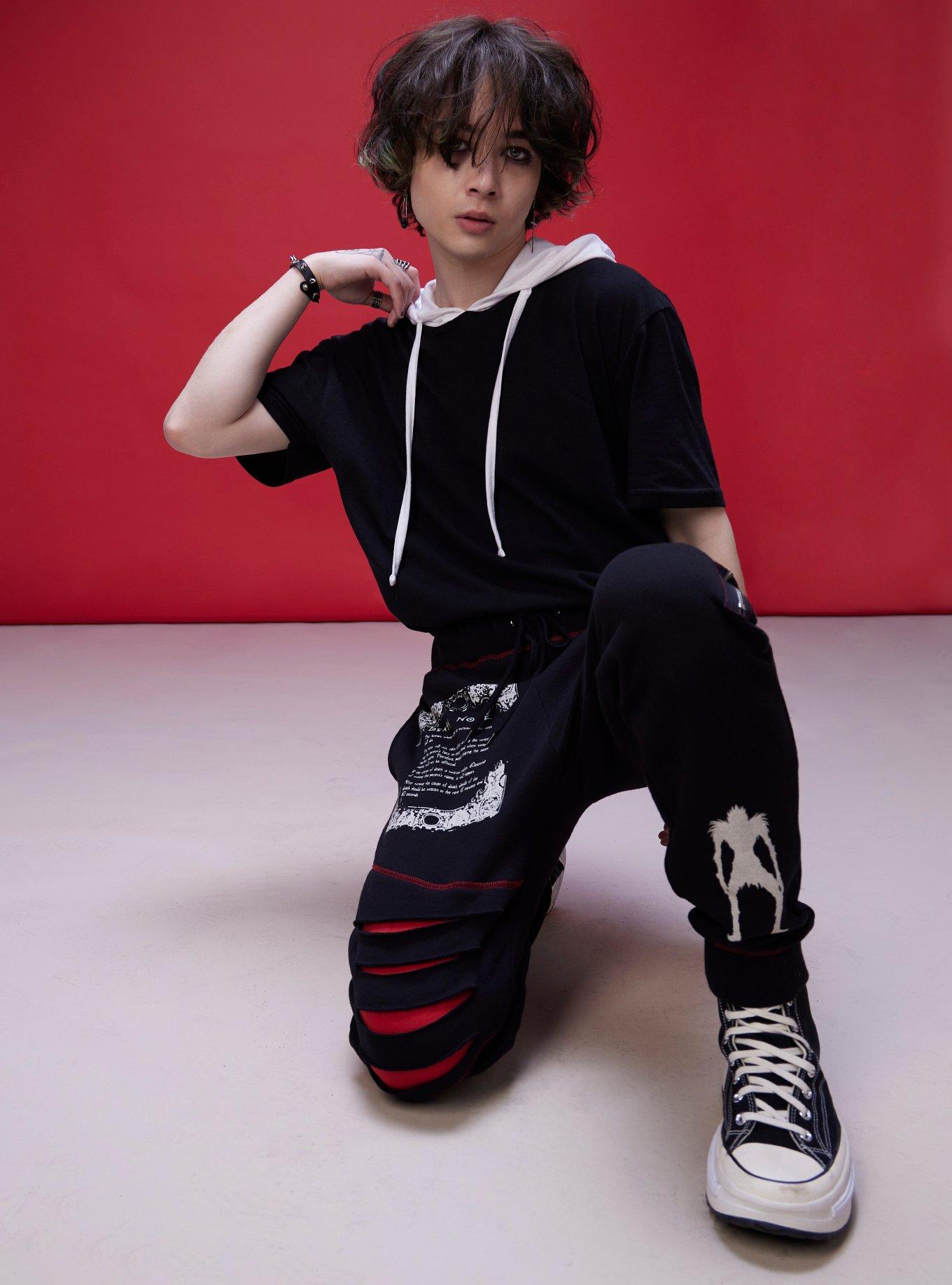 Death Note Zipper Stud Jogger Sweatpants, BLACK, alternate