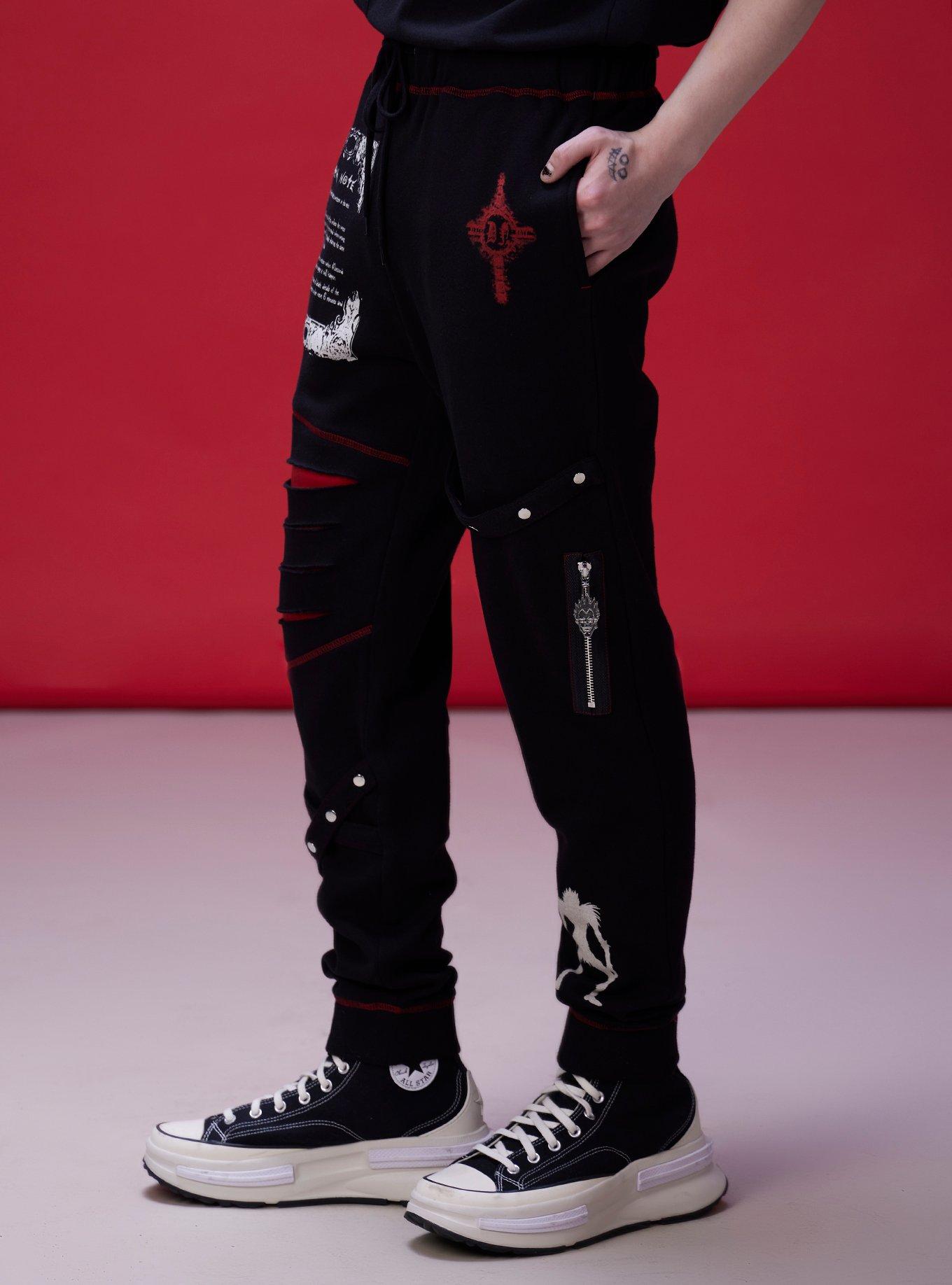 Death Note Zipper Stud Jogger Sweatpants, BLACK, alternate