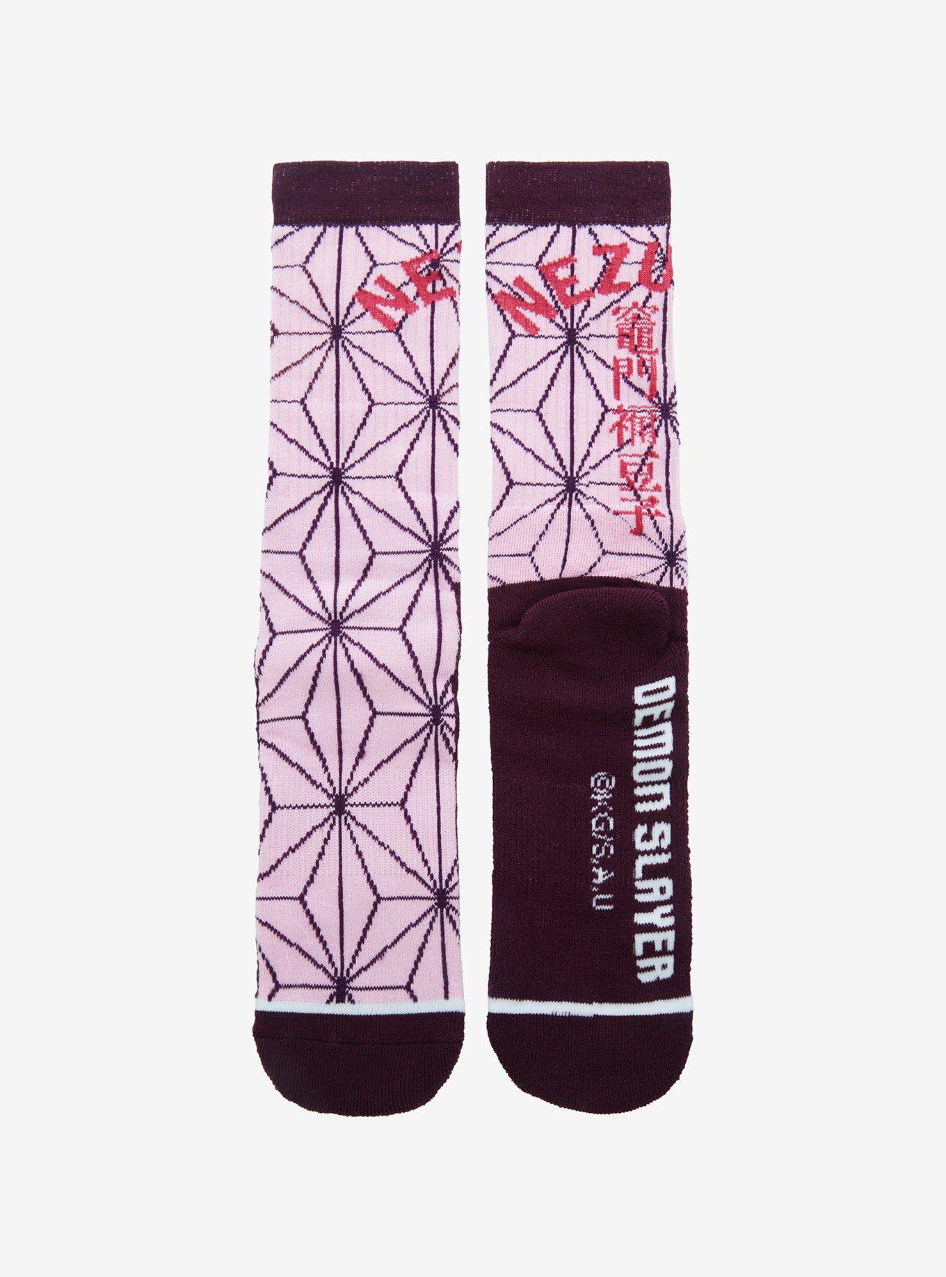 Demon Slayer: Kimetsu no Yaiba Nezuko Asanoha Pattern Crew Socks - BoxLunch Exclusive, , hi-res