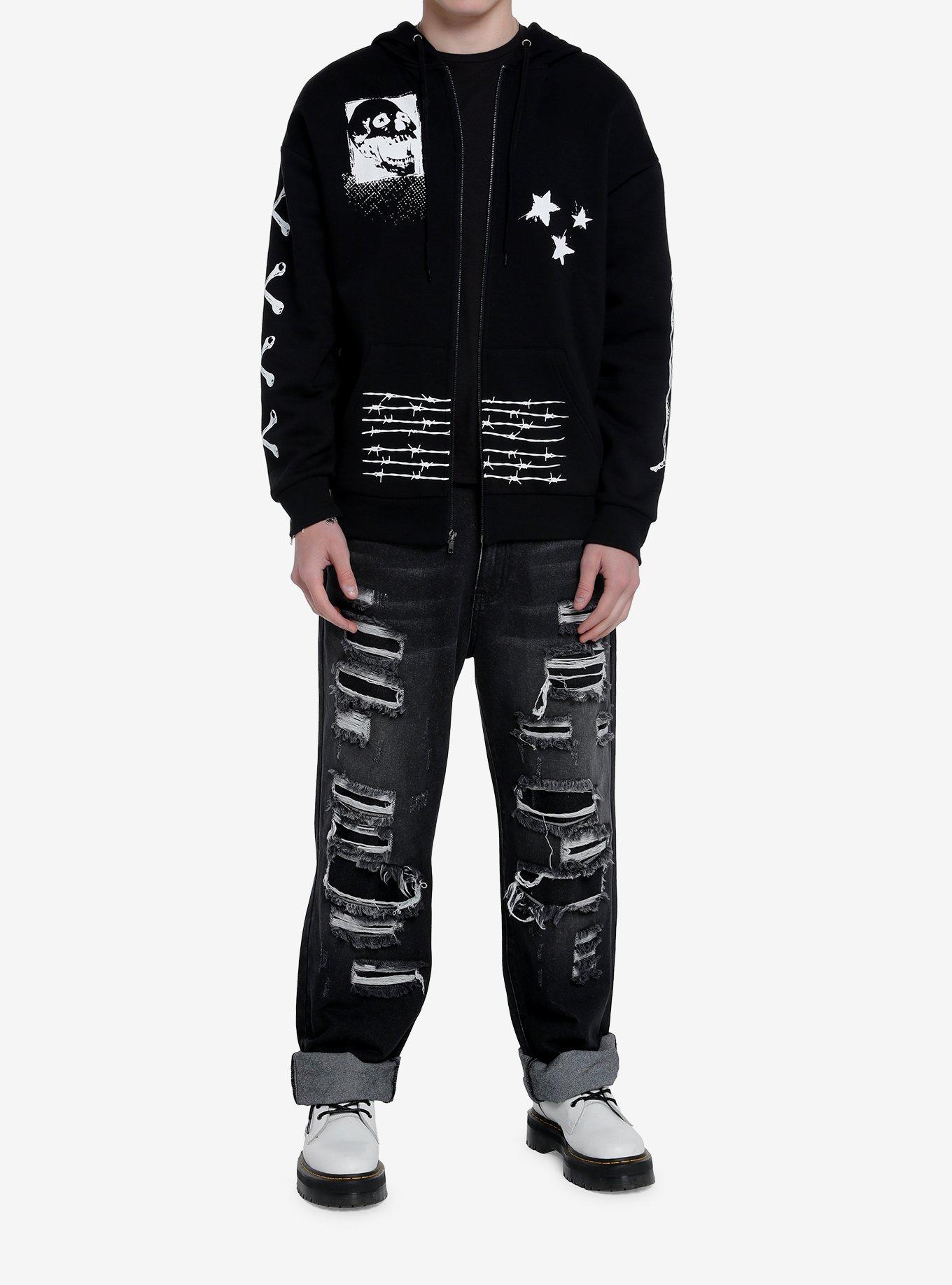 Punk Art Hoodie, BLACK  WHITE, alternate