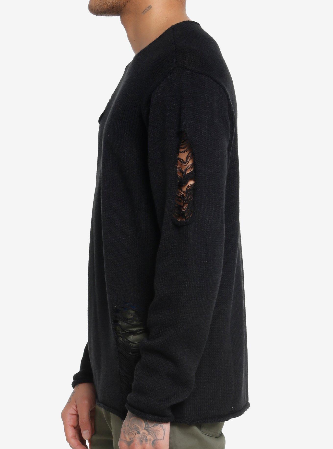 Black Destructed Sweater, BLACK, alternate