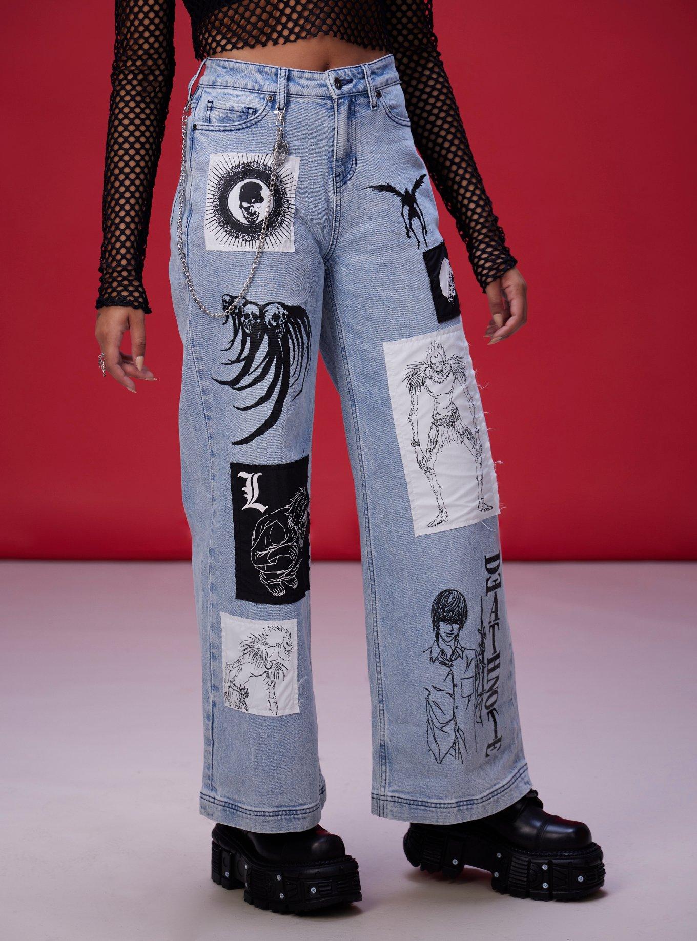 Death Note Patch Chain Wide Leg Jeans