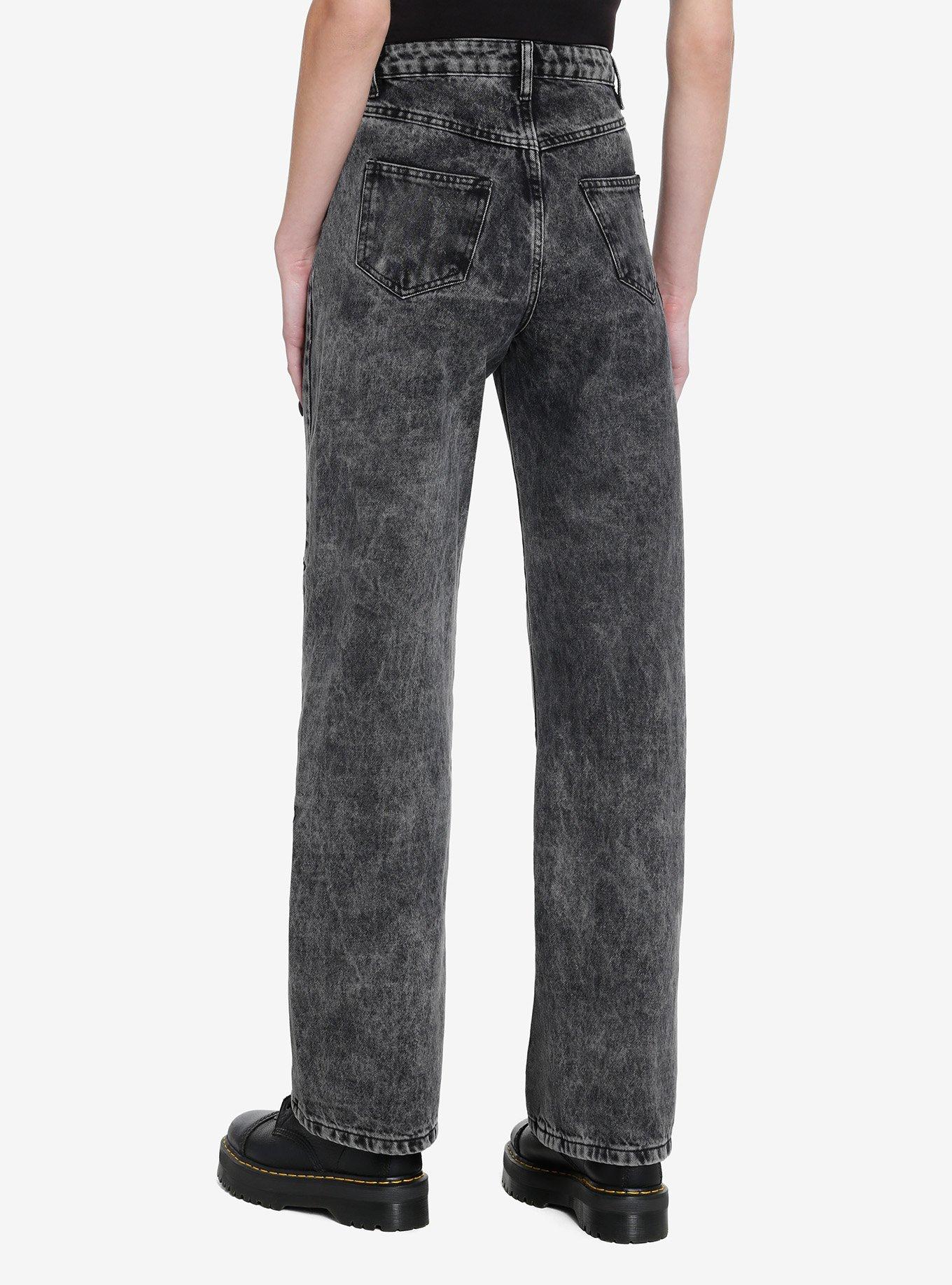 Black Star Grommet Wide Leg Denim Pants