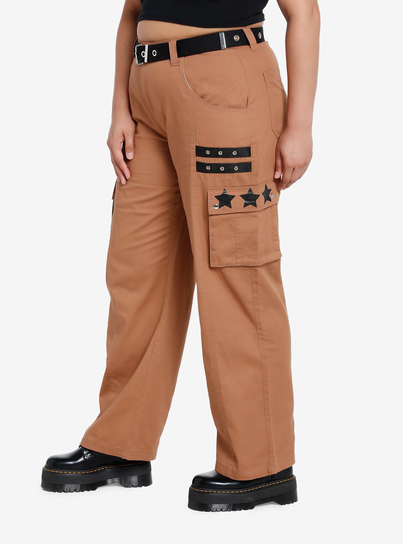Social Collision Grommets & Stars Girls Cargo Pants Plus Size, BROWN, alternate