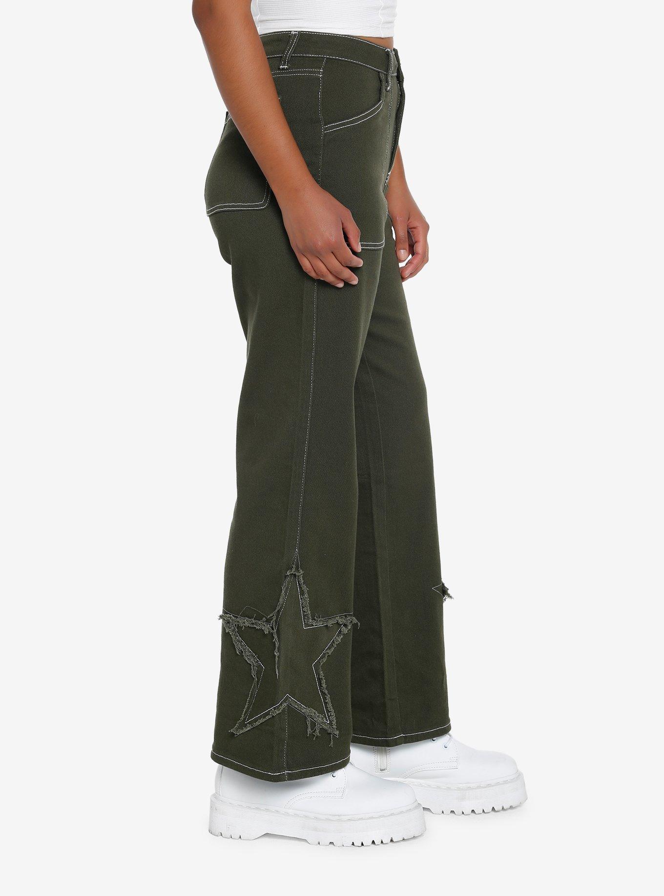 Green Star Patch Straight Leg Pants, GREEN, alternate