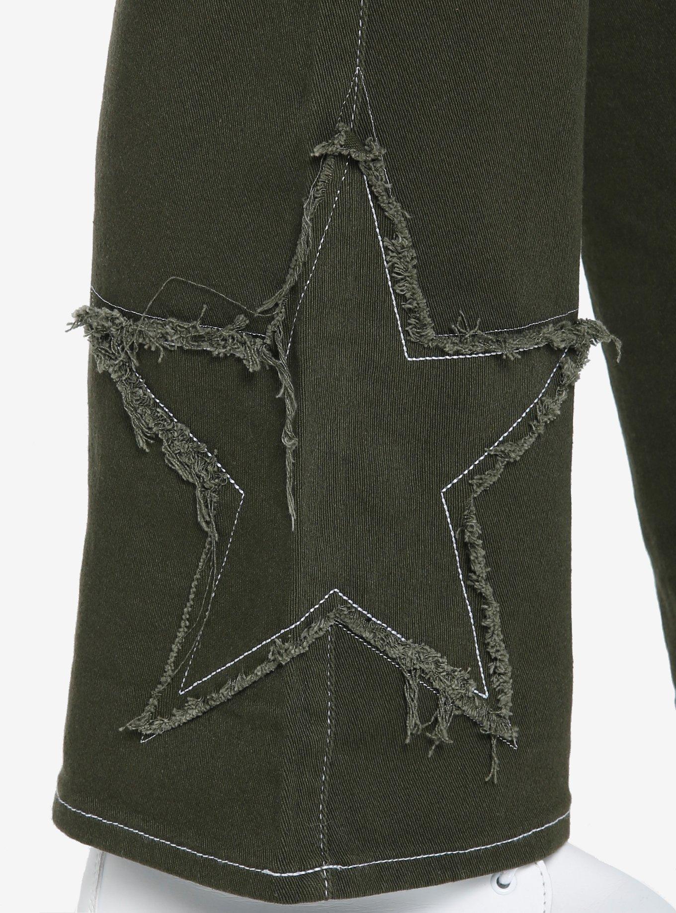 Green Star Patch Straight Leg Pants, GREEN, alternate