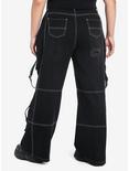 Black & White Contrast Stitch Destructed Carpenter Pants Plus Size, BLACK, alternate
