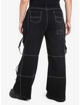 Black & White Contrast Stitch Destructed Carpenter Pants Plus Size, , hi-res
