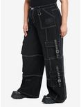 Black & White Contrast Stitch Destructed Carpenter Pants Plus Size, BLACK, alternate