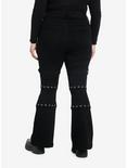 Black Buckle Grommet Low Rise Flare Pants Plus Size, BLACK, alternate